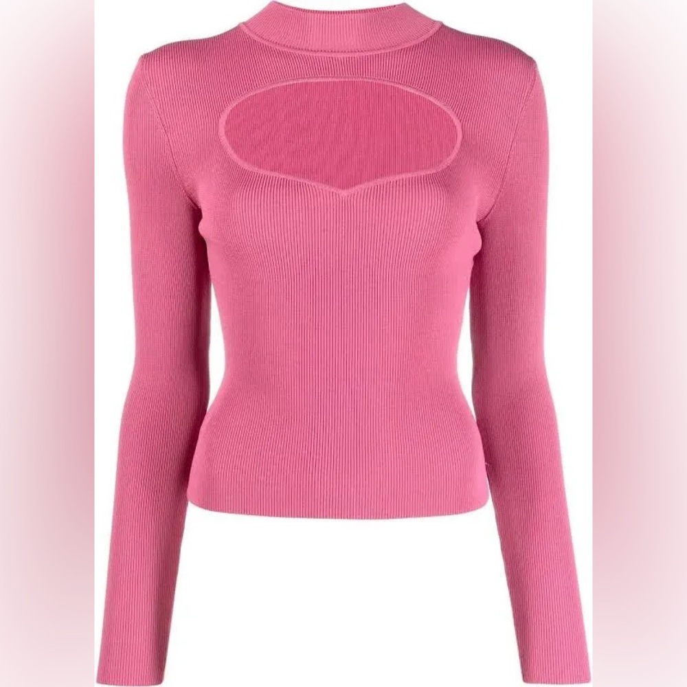 STAUD Pink Fitted Ribbed Blouse